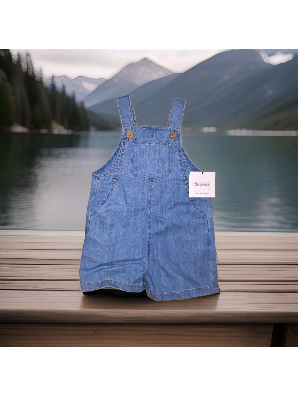 Little Planet ORGANIC 100% Cotton Denim Shortalls Blue Sleeveless 12-18 Months
